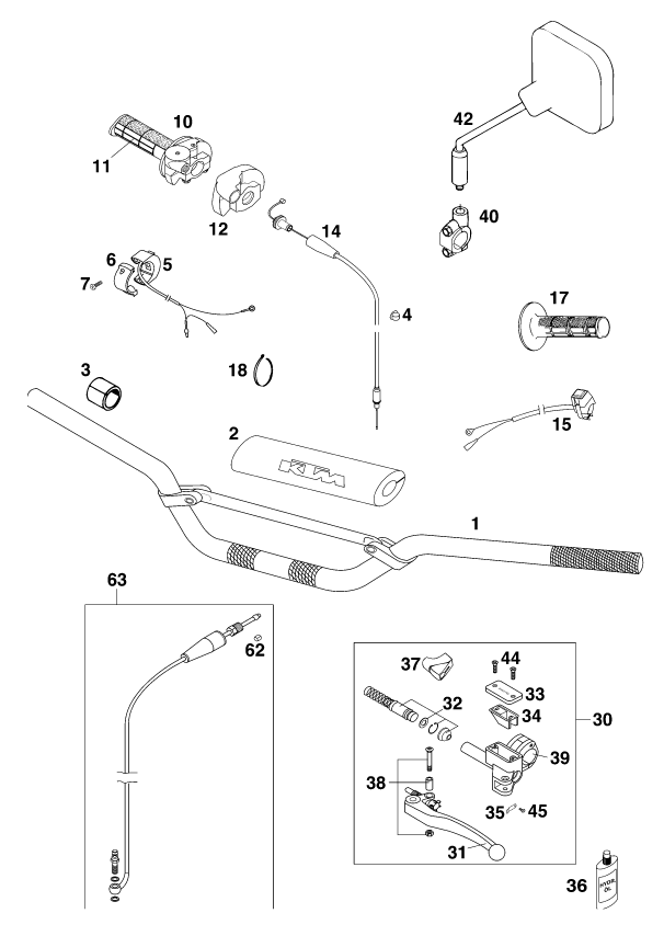 GUIDON ARMATURES POUR 125 EXC 2000 EU