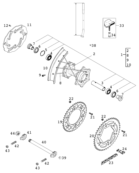 ROUE ARRIERE POUR 125 EXC 2001 (EU)