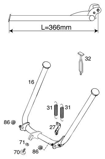 BEQUILLE LATERALE  BEQUILLE CENTRALE POUR 125 EXE 100 2000 EU