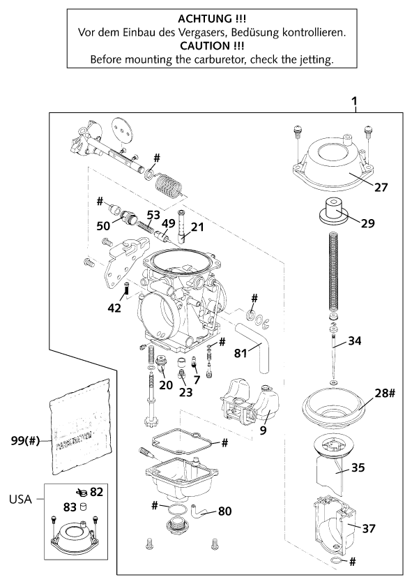 CARBURATEUR POUR 640 DUKE II SCHWARZ MET 2000 EU