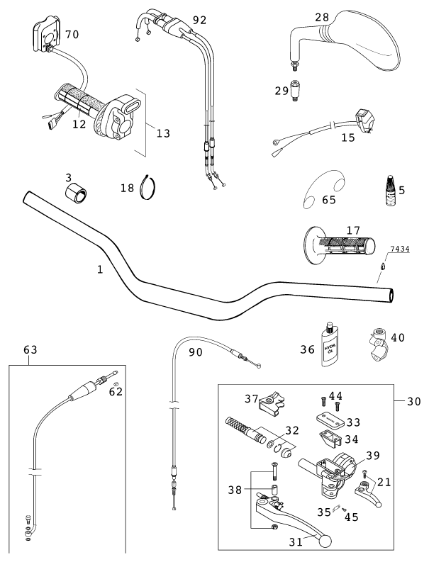 GUIDON ARMATURES POUR 400 EXC RACING 2000 (EU)