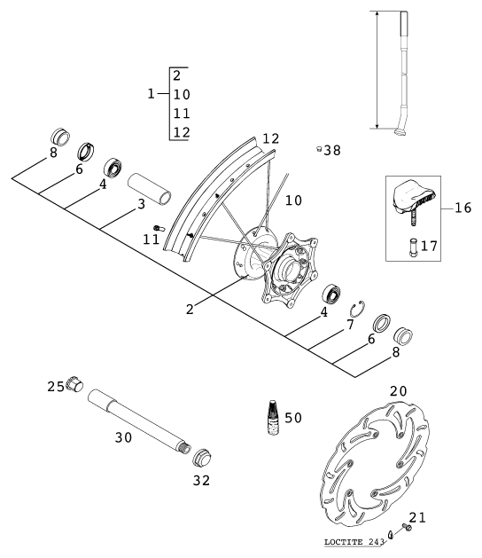 ROUE AVANT POUR 520 EXC RACING 2001 (EU)