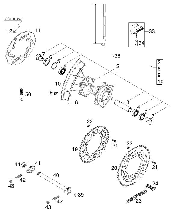 ROUE ARRIERE POUR 520 EXC RACING 2001 (EU)