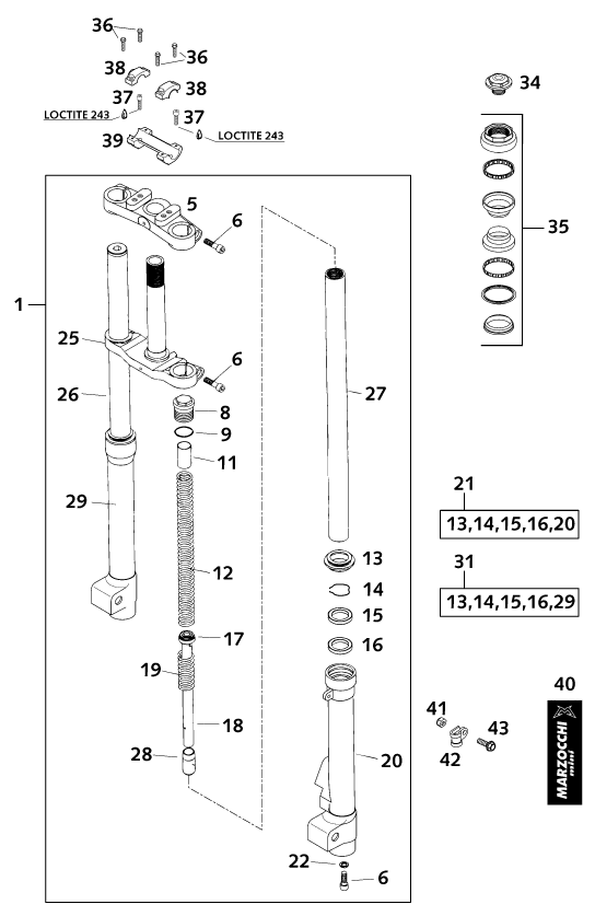 FOURCHE TELESCOPIQUE TE DE FOURCHE POUR 50 SX PRO SENIOR LC 2001 EU