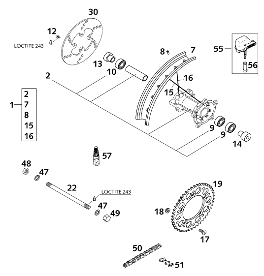 ROUE ARRIERE POUR 65 SX 2001 EU