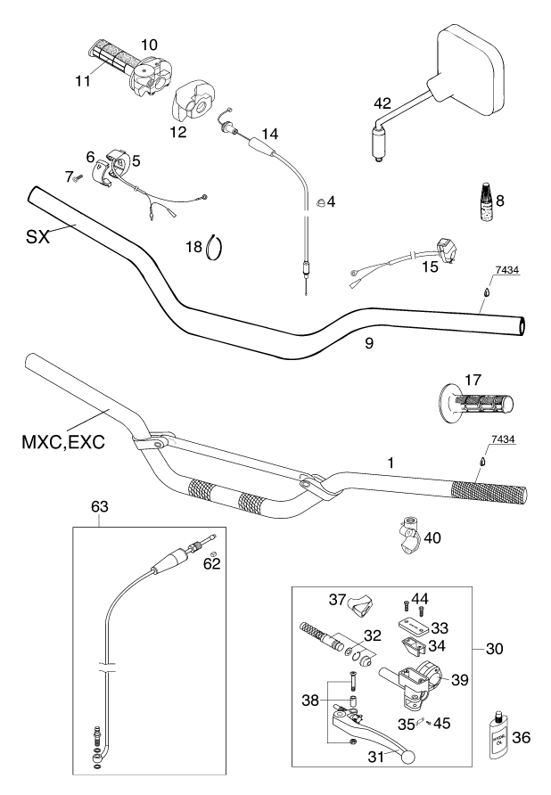 GUIDON ARMATURES POUR 125 SX 2001 EU