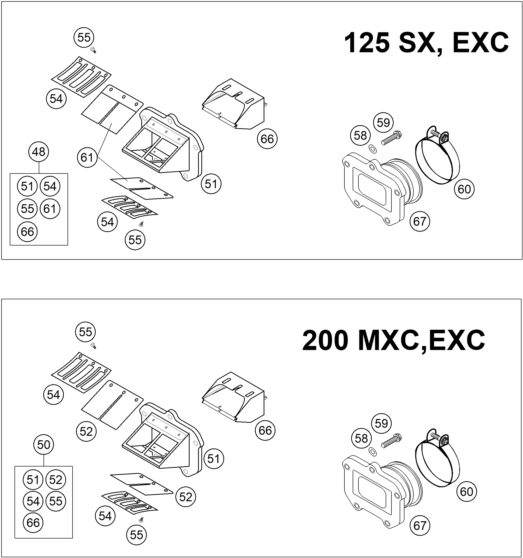 BOITE A CLAPETS POUR 125 EXC 2001 EU