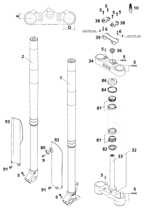 FOURCHE TELESCOPIQUE TE DE FOURCHE POUR 125 EXE 100 2001 EU