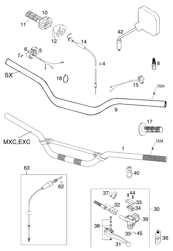 GUIDON ARMATURES POUR 250 SX 2001 (EU)