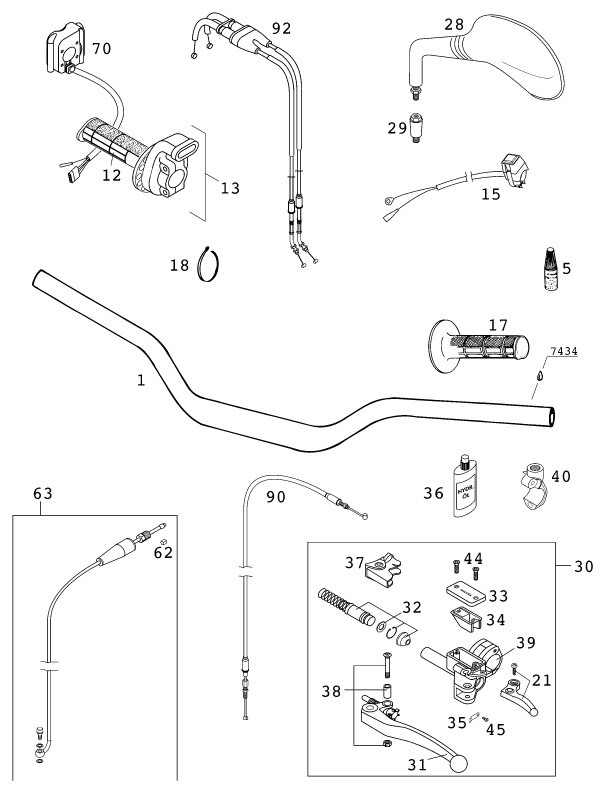 GUIDON ARMATURES POUR 520 EXC RACING 2001 (EU)