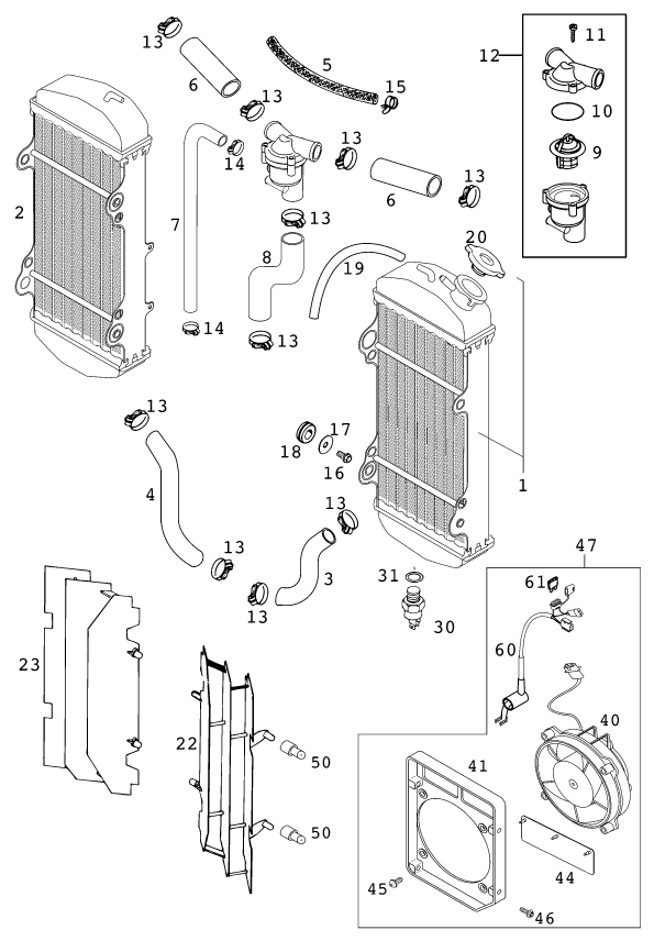 SYSTEME DE REFROIDISSEMENT POUR 250 EXC RACING 2001 (EU)