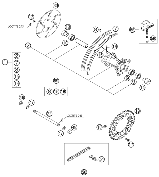 ROUE ARRIERE POUR 65 SX 2002 EU