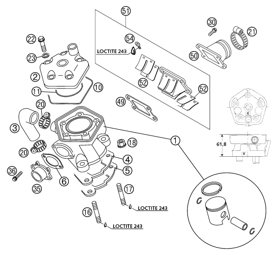 CYLINDRE CULASSE POUR 65 SX 2002 (EU)