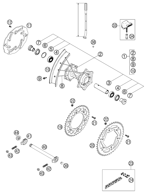 ROUE ARRIERE POUR 125 EXC 2002 (EU)