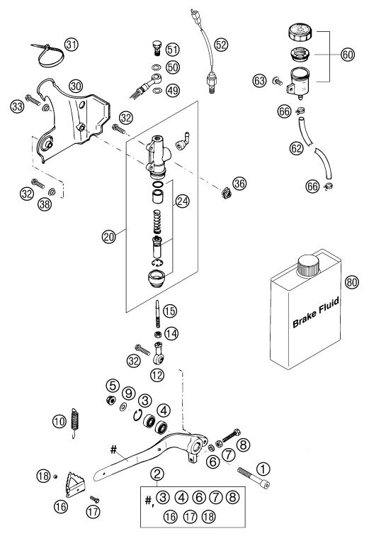SYSTEME DE FREIN ARRIERE POUR 125 EXC SIX DAYS 2002 EU