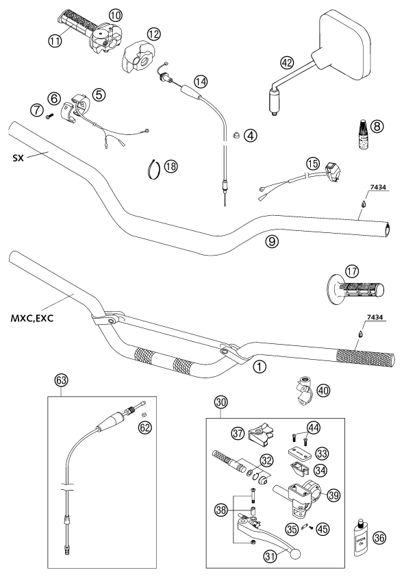 GUIDON ARMATURES POUR 300 EXC 2002 EU