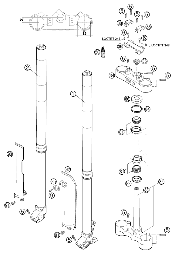 FOURCHE TELESCOPIQUE TE DE FOURCHE POUR 625 SC 2002 (EU)