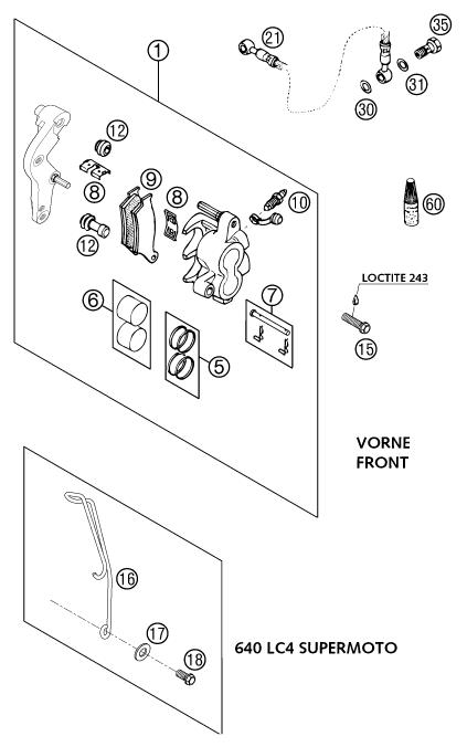 ETRIER DE FREIN AVANT POUR 640 LC4-E ORANGE 18L 2002 (EU)