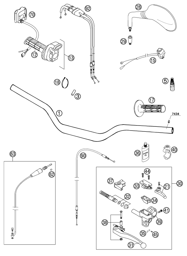 GUIDON ARMATURES POUR 250 EXC RACING 2002 (EU)