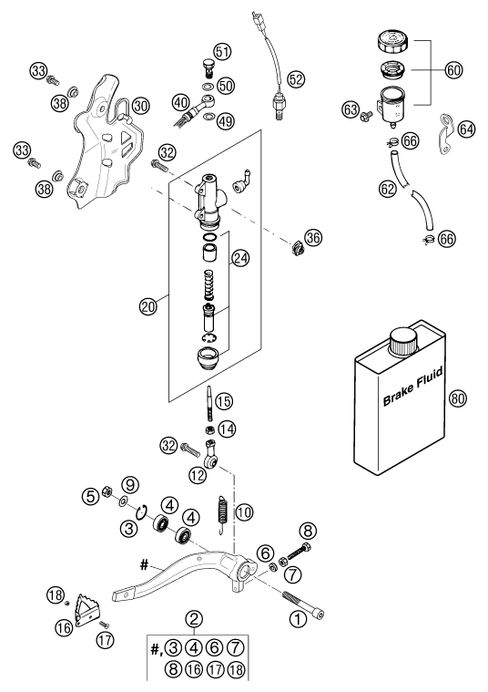 SYSTEME DE FREIN ARRIERE POUR 250 EXC RACING 2002 (EU)