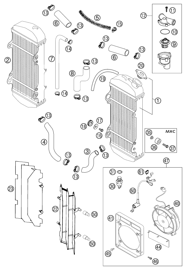 SYSTEME DE REFROIDISSEMENT POUR 400 EXC RACING 2002 (EU)