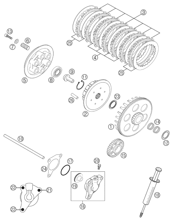 EMBRAYAGE POUR 250 EXC RACING 2002 EU