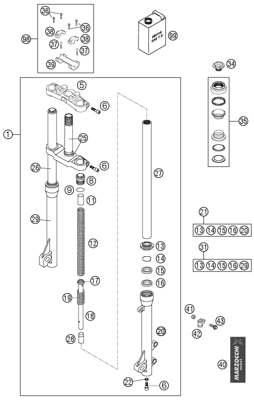 FOURCHE TELESCOPIQUE TE DE FOURCHE POUR 50 SX PRO JUNIOR LC 2003 EU