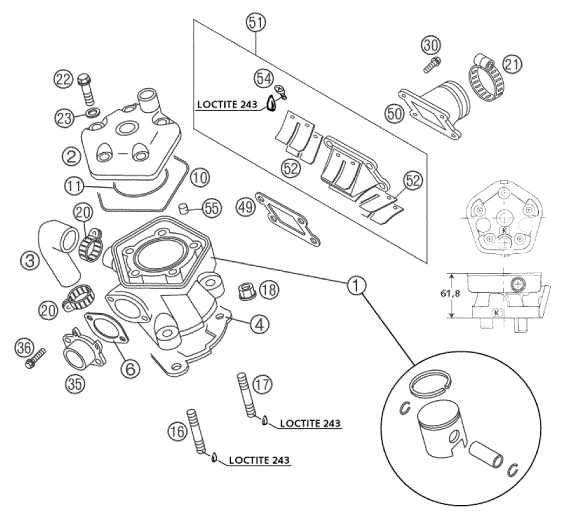 CYLINDRE CULASSE POUR 65 SX 2004 EU