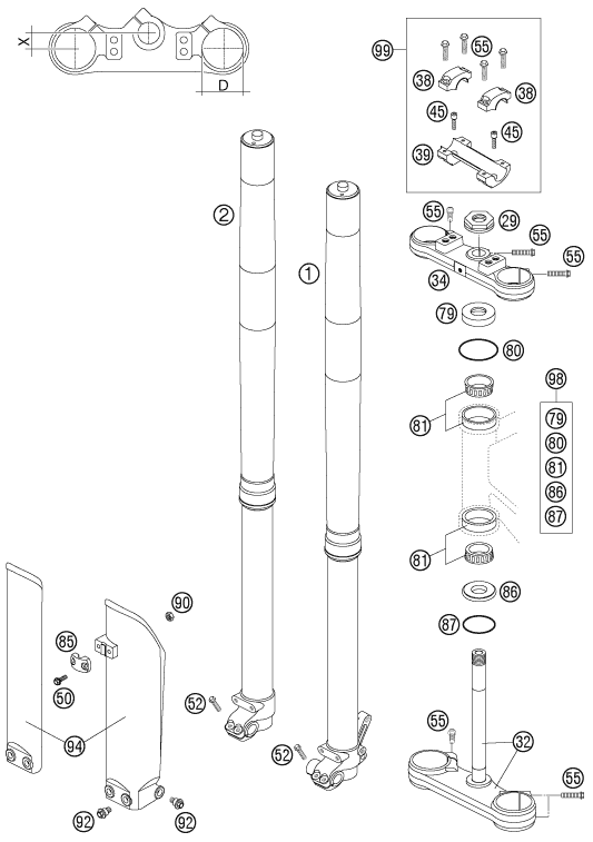 FOURCHE TELESCOPIQUE TE DE FOURCHE POUR 105 SX 2004 (EU)