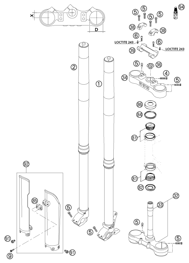 FOURCHE TELESCOPIQUE TE DE FOURCHE POUR 250 EXC RACING 2003 (EU)