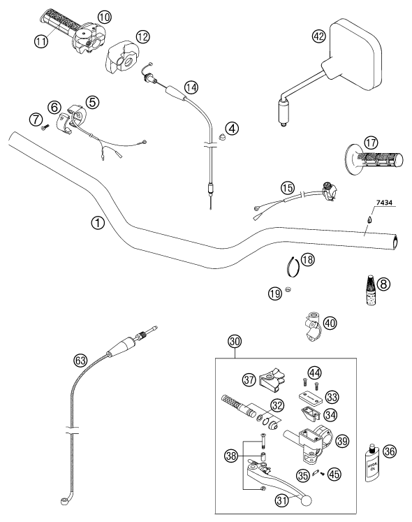 GUIDON ARMATURES POUR 125 EXC 2003 EU