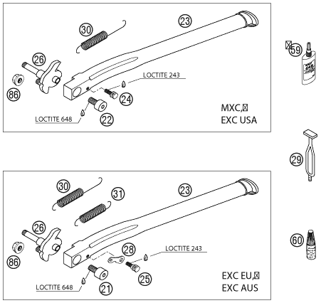 BEQUILLE LATERALE  BEQUILLE CENTRALE POUR 125 EXC SIX DAYS 2002 EU