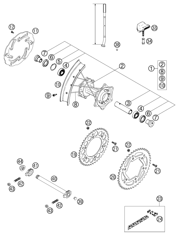 ROUE ARRIERE POUR 125 EXC 2003 EU