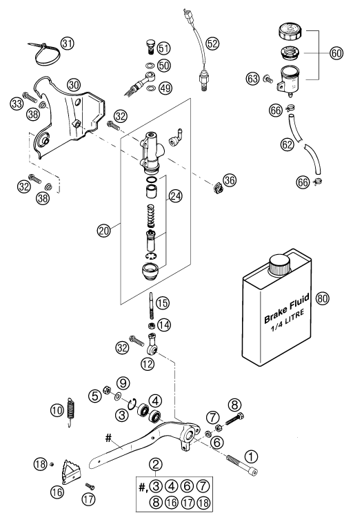 SYSTEME DE FREIN ARRIERE POUR 125 EXC 2003 EU