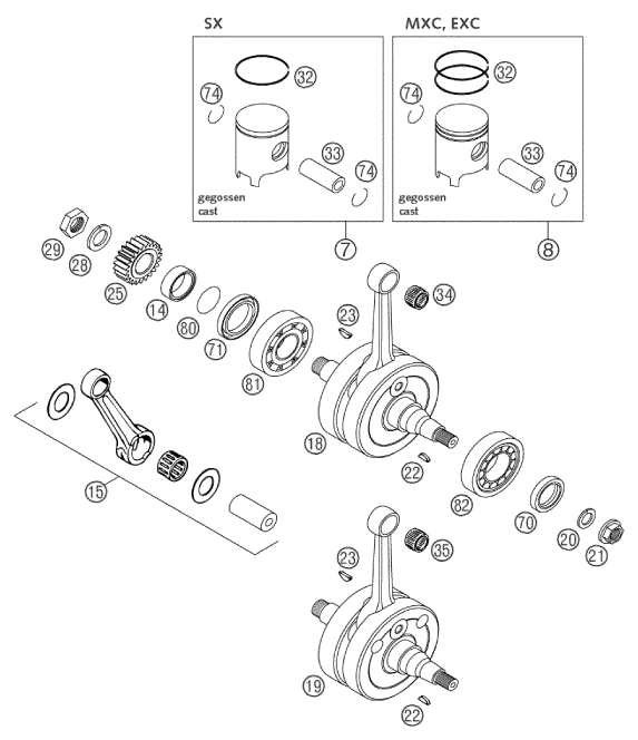 VILEBREQUIN PISTON POUR 125 EXC 2003 (EU)