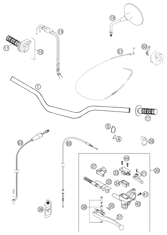 GUIDON ARMATURES POUR 640 LC4 ENDURO ORANGE 12L 2004 AUGB