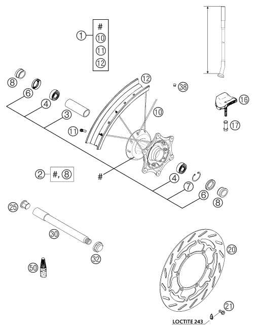 ROUE AVANT POUR 640 LC4 ENDURO BLACK 12L 03 (EU)