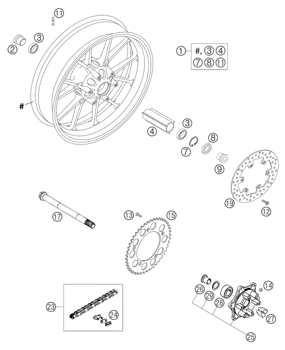 ROUE ARRIERE POUR 640 DUKE II BLACK 2003 (EU)