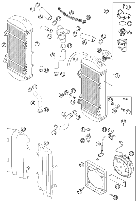 SYSTEME DE REFROIDISSEMENT POUR 250 EXC RACING 2003 (EU)