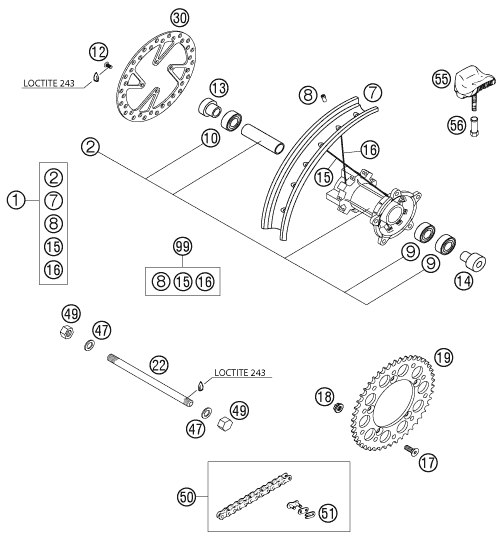 ROUE ARRIERE POUR 65 SX 2004 EU