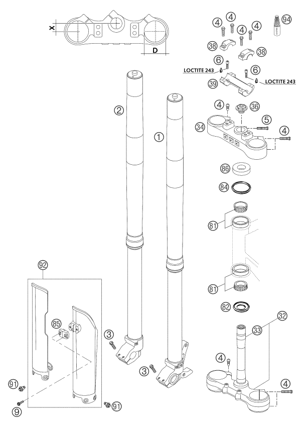 FOURCHE TELESCOPIQUE TE DE FOURCHE POUR 250 EXC 2004 EU