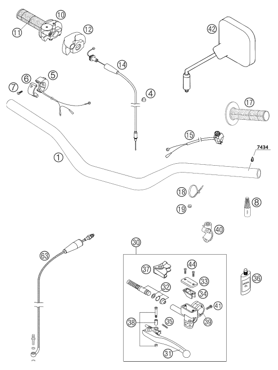 GUIDON ARMATURES POUR 125 EXC 2004 EU