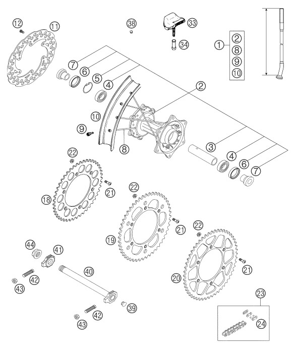 ROUE ARRIERE POUR 125 EXC 2004 (EU)