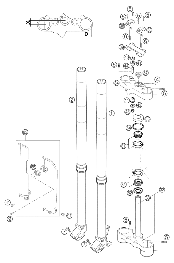 FOURCHE TELESCOPIQUE TE DE FOURCHE POUR 400 LS E MIL 04 EU