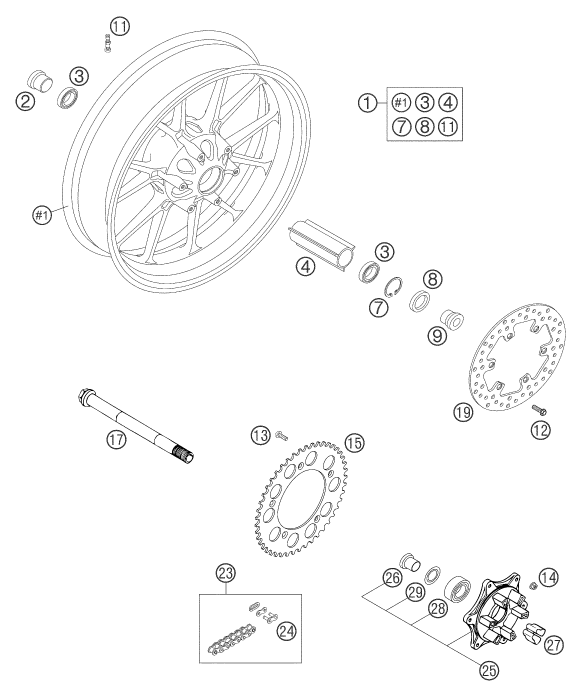 ROUE ARRIERE POUR 640 DUKE II BLACK 2004 (EU)