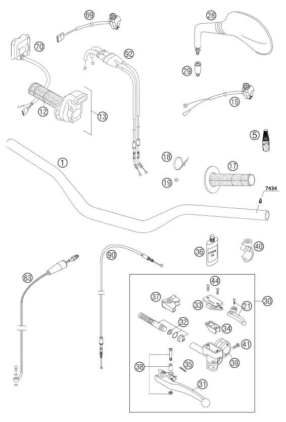 GUIDON ARMATURES POUR 250 EXC RACING 2004 (EU)