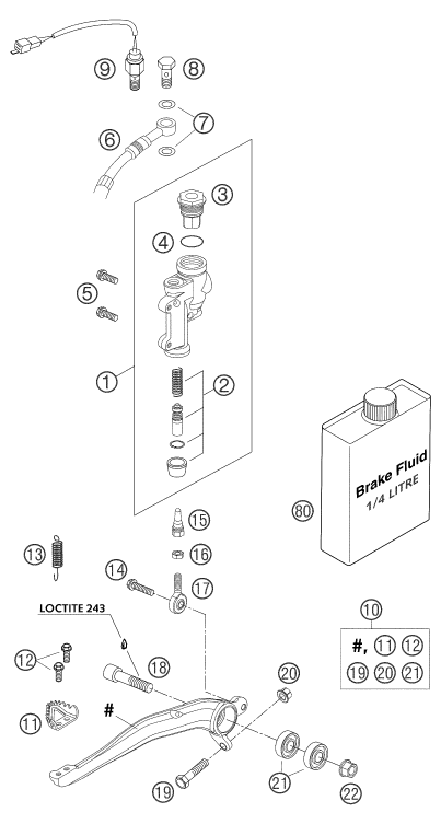 SYSTEME DE FREIN ARRIERE POUR 250 EXC RACING 2004 (EU)