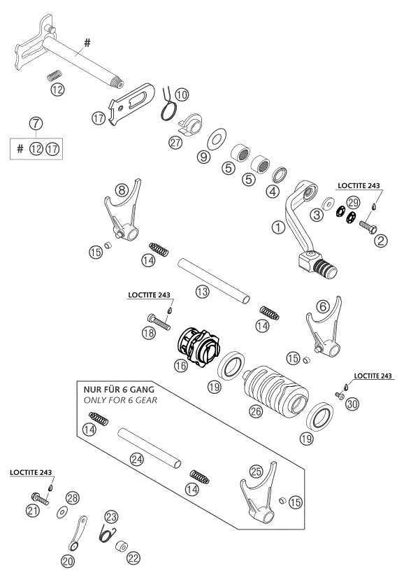 MECANISME DE SELECTION POUR 250 EXC RACING 2004 (EU)