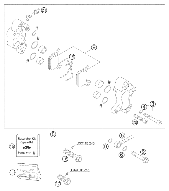 ETRIER DE FREIN AVANT POUR 50 SX PRO SENIOR LC 2005 EU