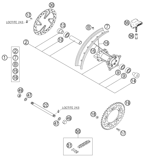 ROUE ARRIERE POUR 65 SX 2005 (EU)